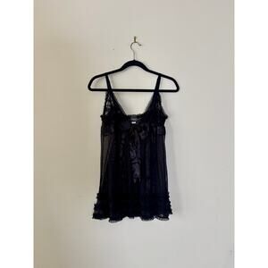 Fredrick's of Hollywood Y2K Whimsigoth Black 
Slip Dress Size L Ruffle Hem Vamp
